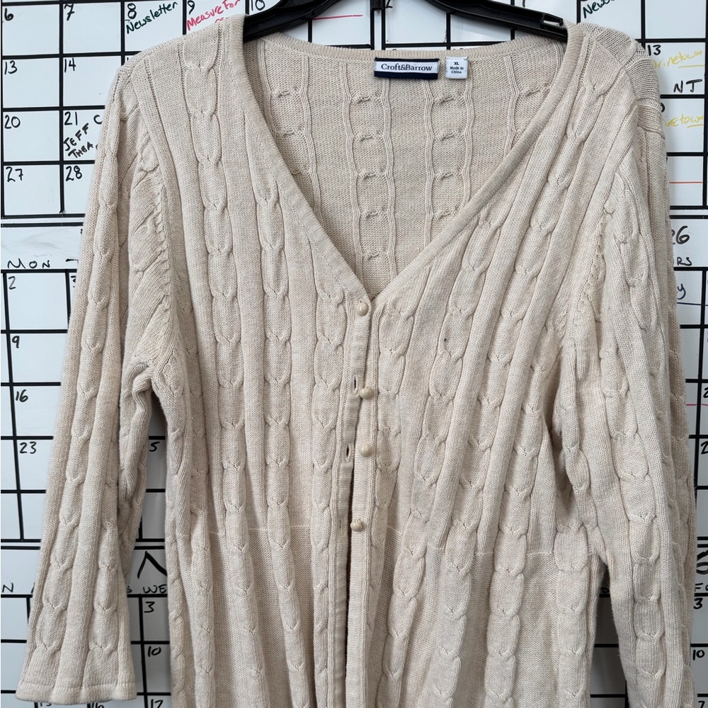 Croft & Barrow Beige Cable Knit Cardigan